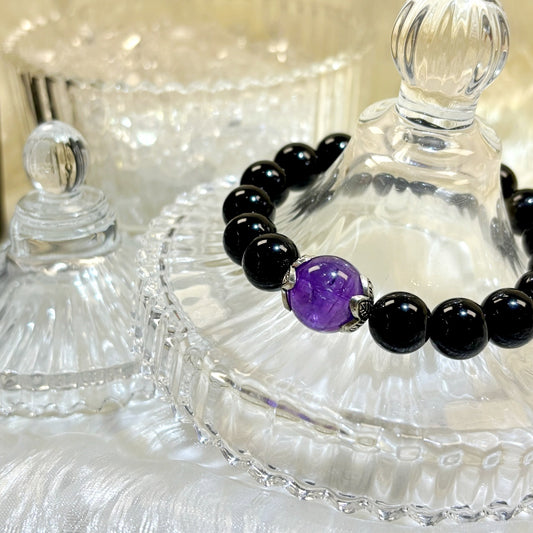1103 Black Obsidian Uruguayan Amethyst bracelet
