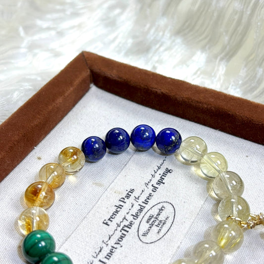 303 Golden Rutilated Quartz Citrine Malachite Lapis Lazuli Yellow Phantom Quartz Bracelet
