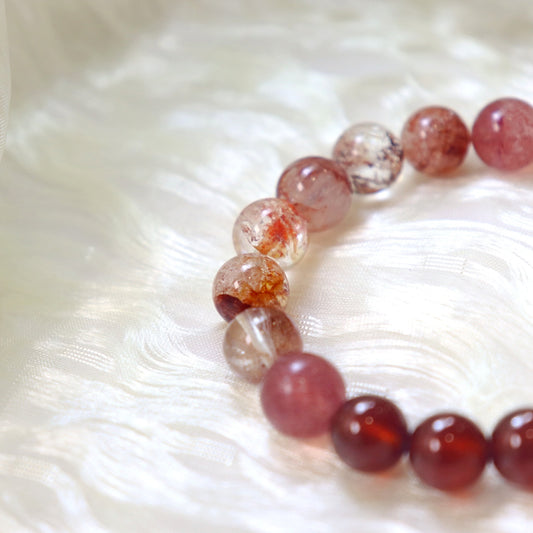 104 Garnet Red Flower Phantom Quartz Strawberry Quartz Bracelet
