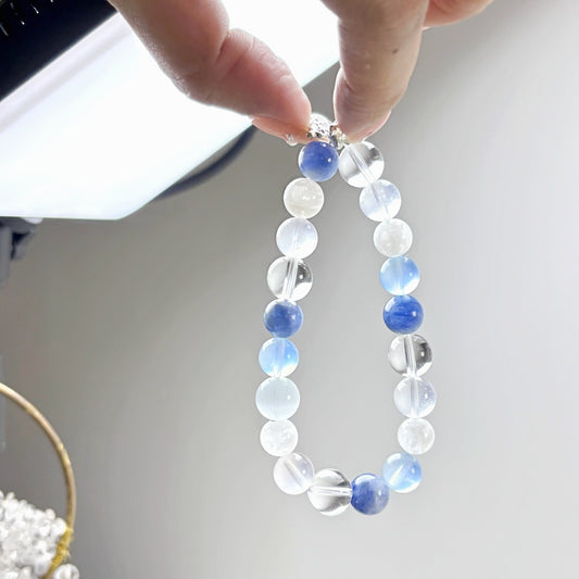 503 Aquamarine Kyanite Clear Quartz Milky Quartz Snowflake Phantom Quartz Bracelet