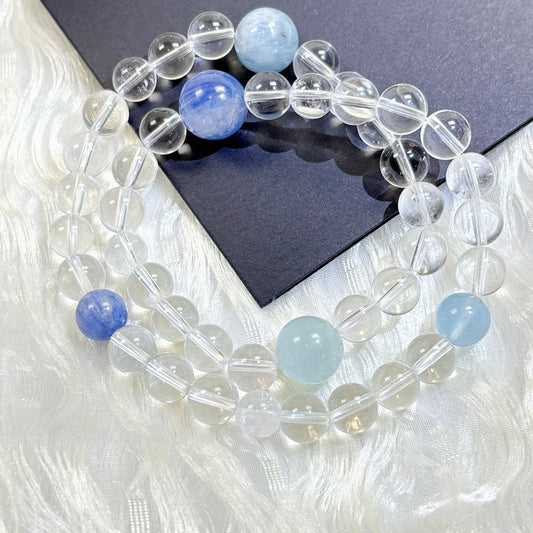 501 Double-wrap Aquamarine Kyanite Clear Quartz Bracelet