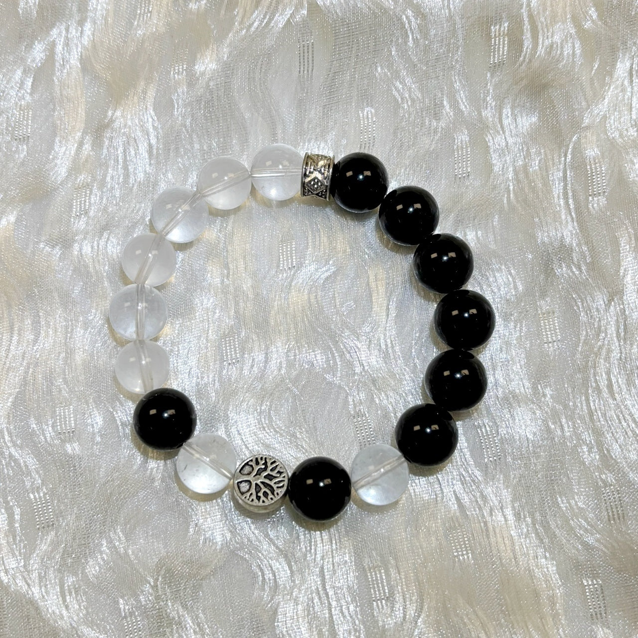 1102 Black Obsidian Milky Quartz bracelet