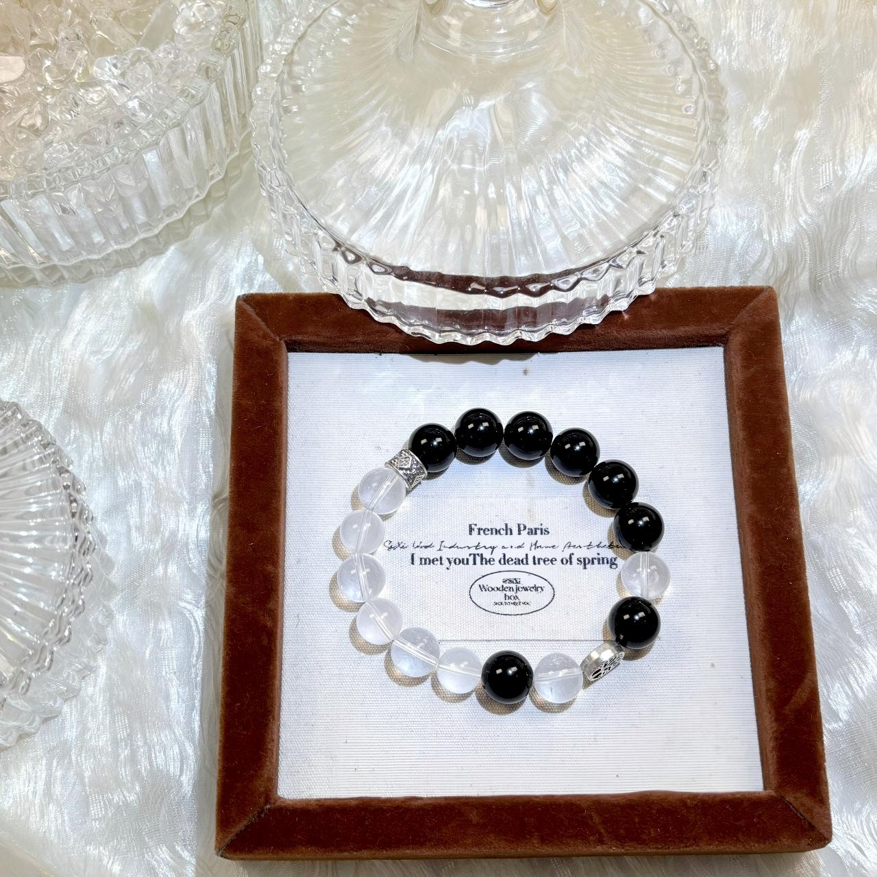 1102 Black Obsidian Milky Quartz bracelet