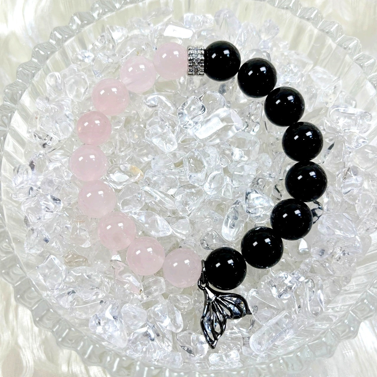 801 Rose Quartz Black Obsidian bracelet
