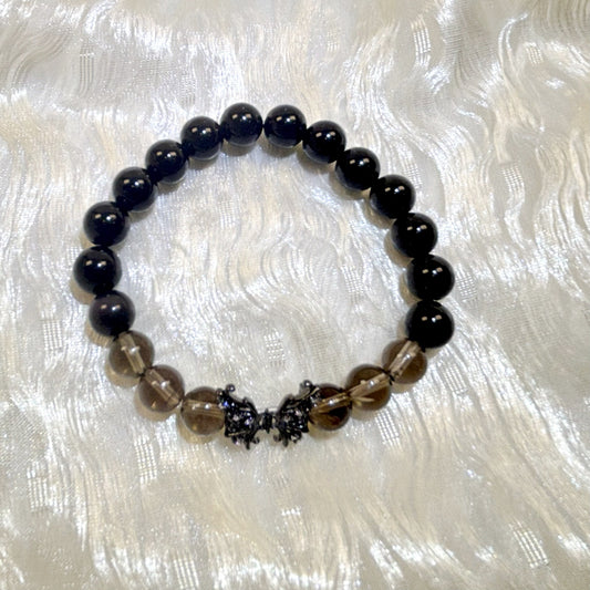 1101 Smoky Quartz Black Obsidian bracelet