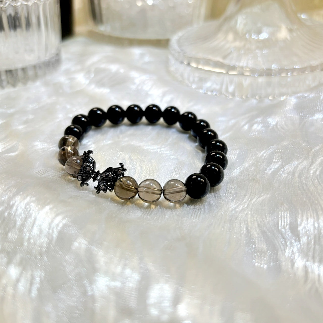 1101 Smoky Quartz Black Obsidian bracelet