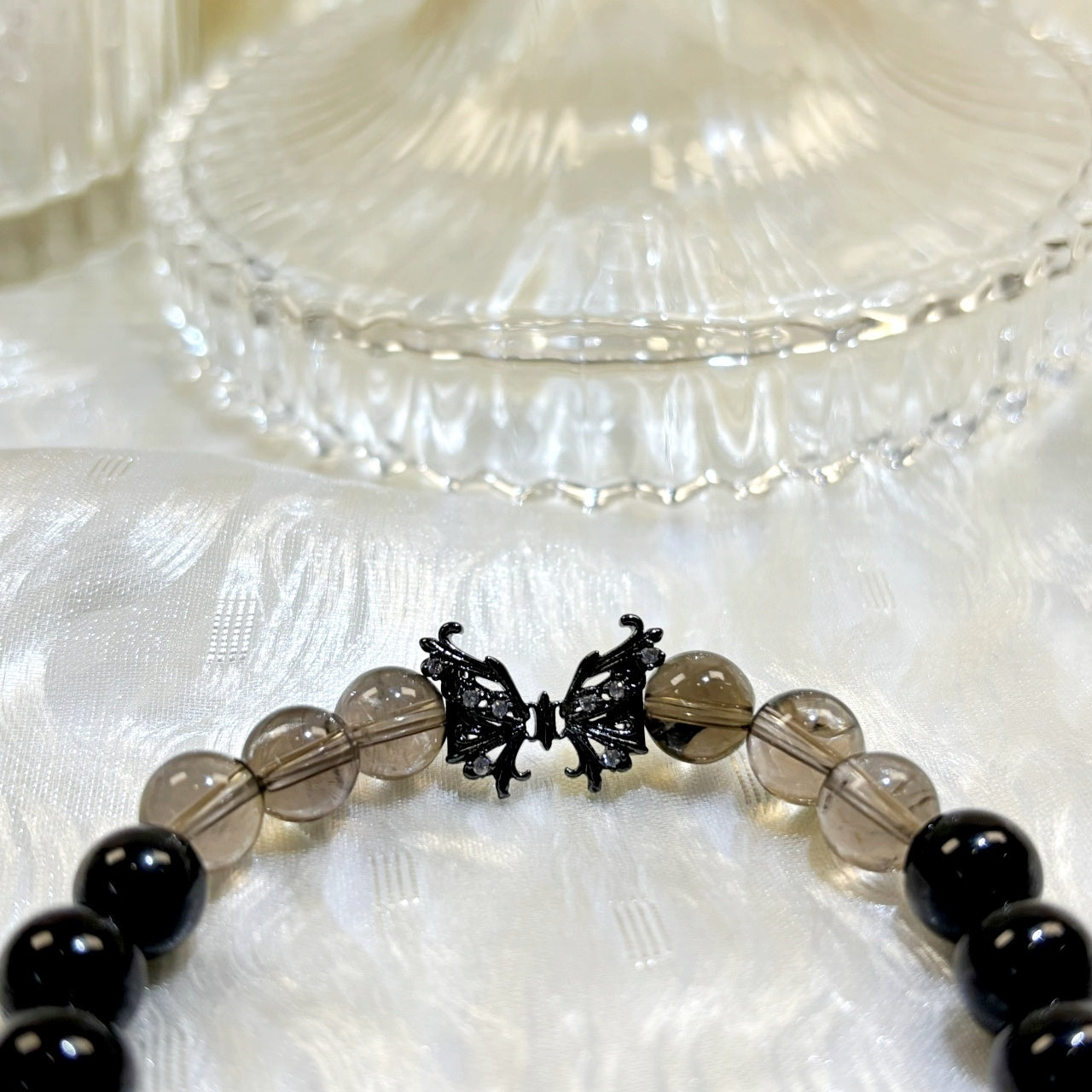 1101 Smoky Quartz Black Obsidian bracelet