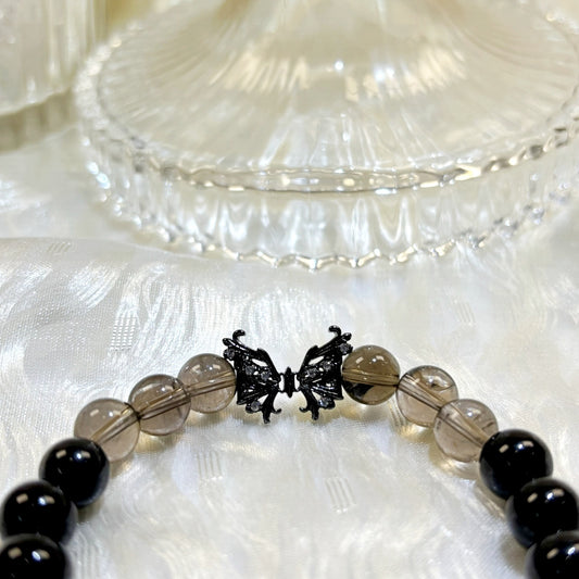 1101 Smoky Quartz Black Obsidian bracelet
