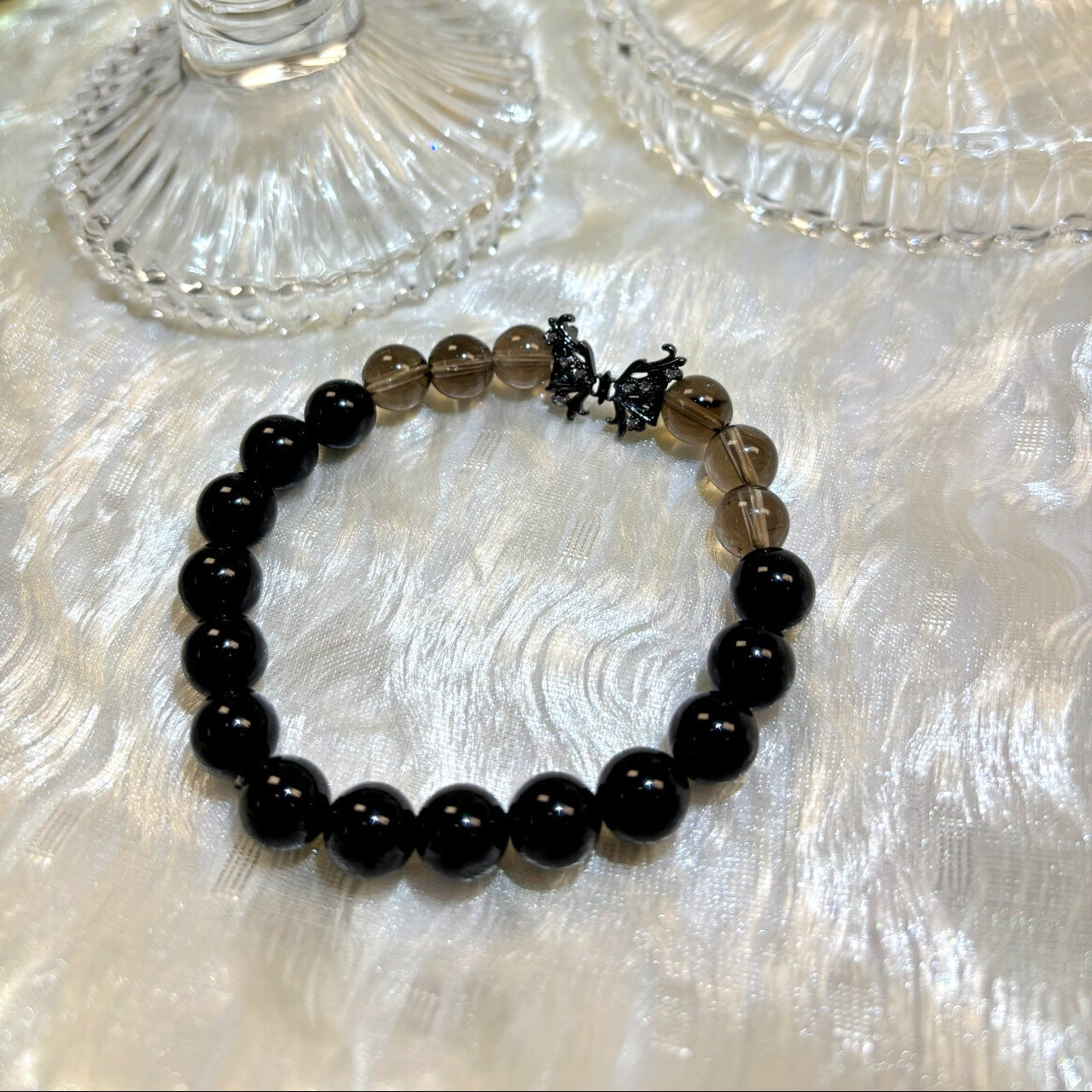 1101 Smoky Quartz Black Obsidian bracelet