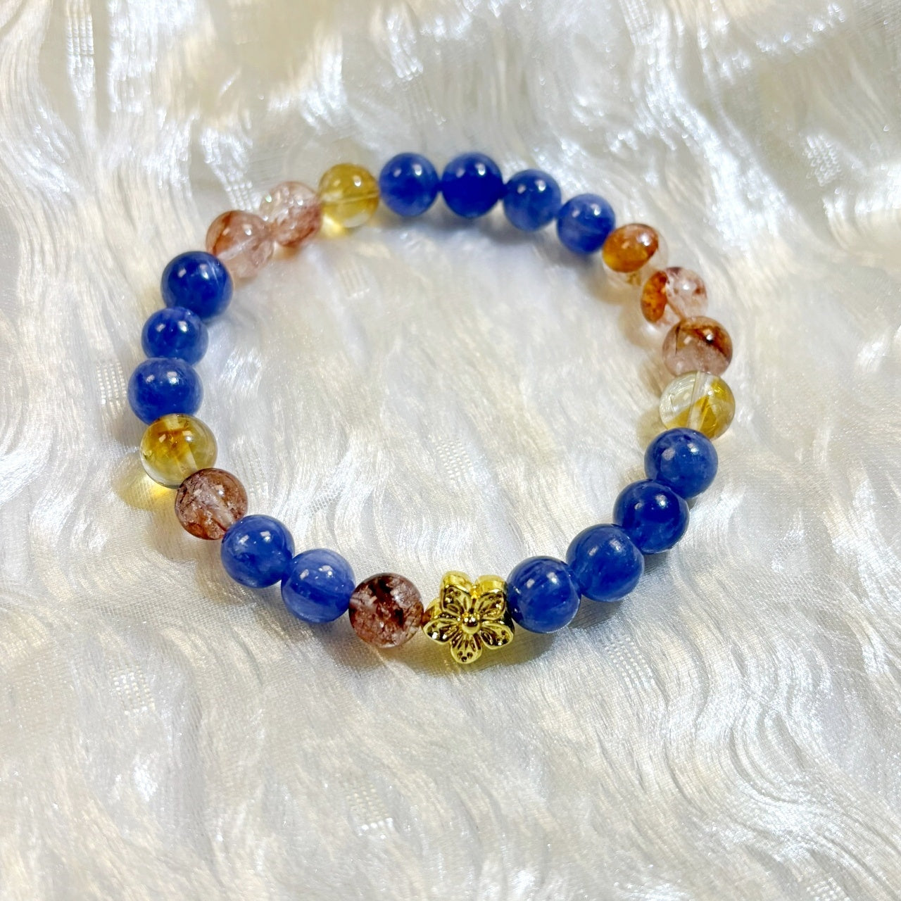 1201 Kyanite Yellow Phantom Quartz Red Flower Phantom Quartz Bracelet