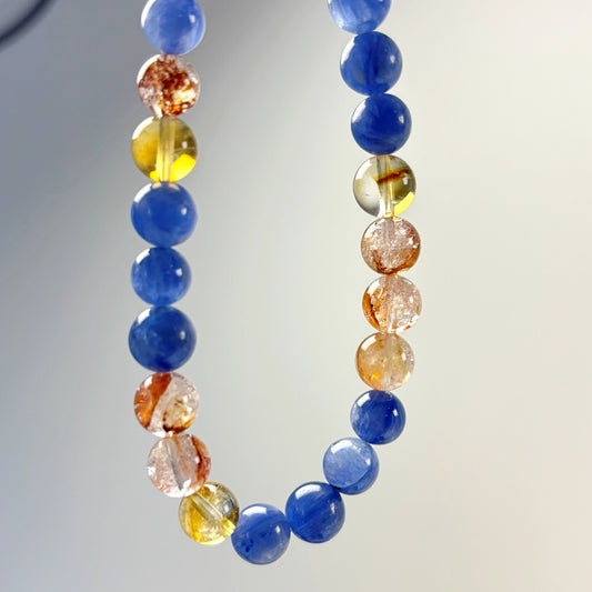 1201 Kyanite Yellow Phantom Quartz Red Flower Phantom Quartz Bracelet