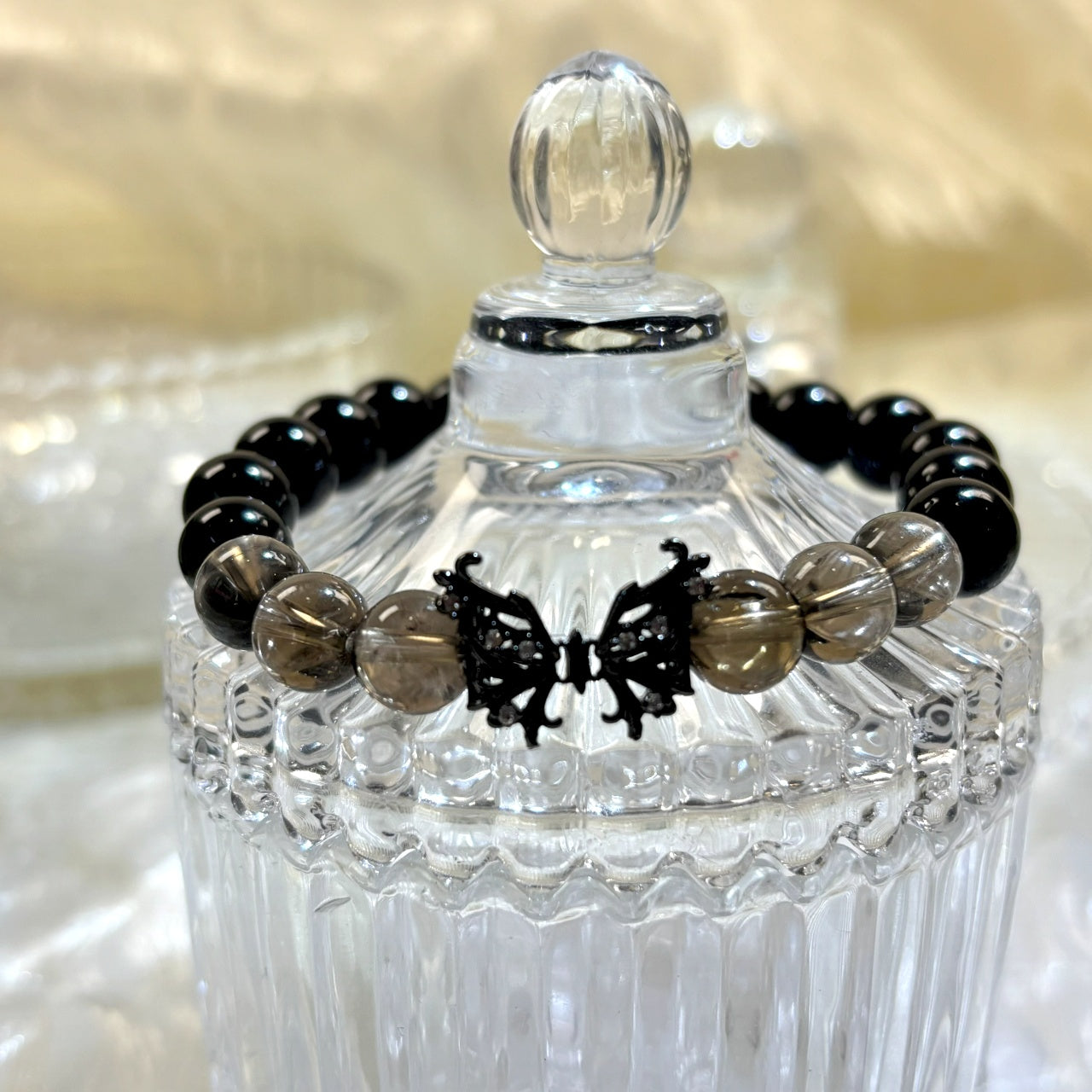 1101 Smoky Quartz Black Obsidian bracelet