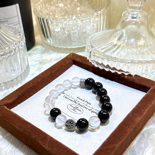 1102 Black Obsidian Milky Quartz bracelet