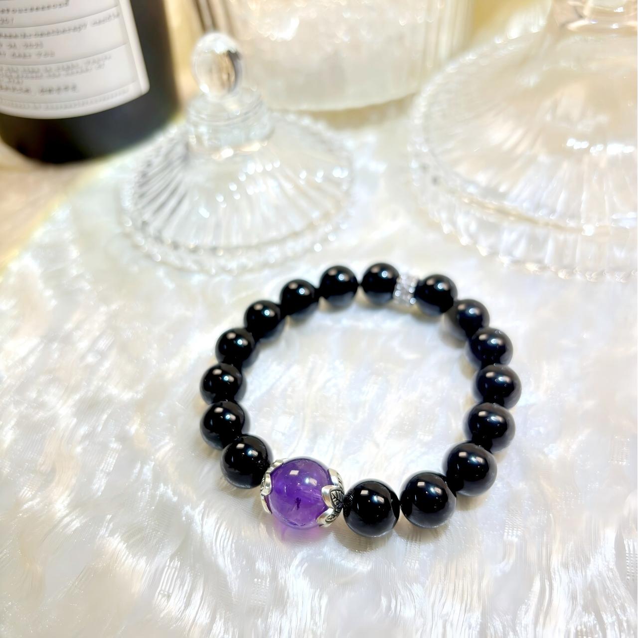 1103 Black Obsidian Uruguayan Amethyst bracelet