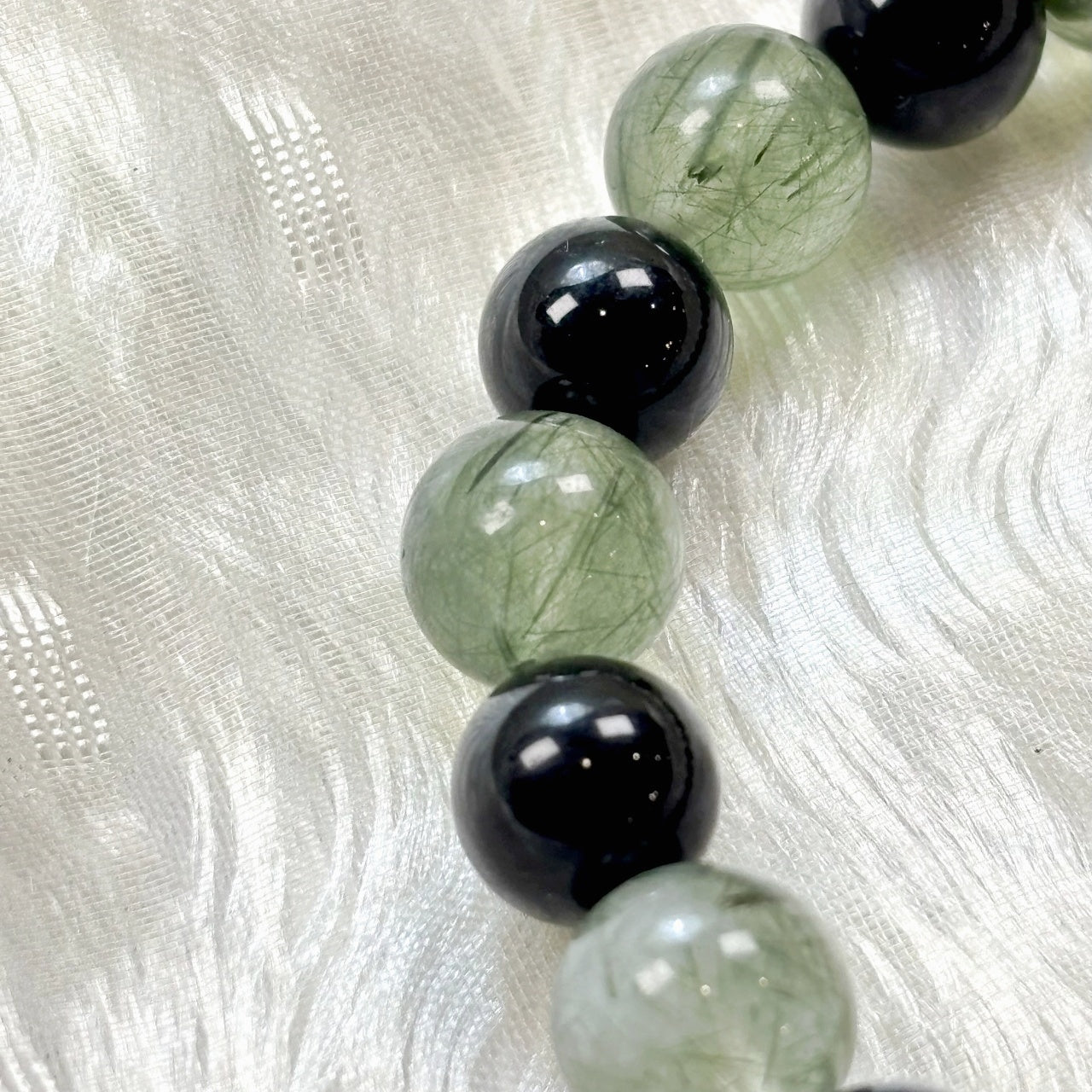 404 Black Obsidian Green Rutilated Quartz Bracelet