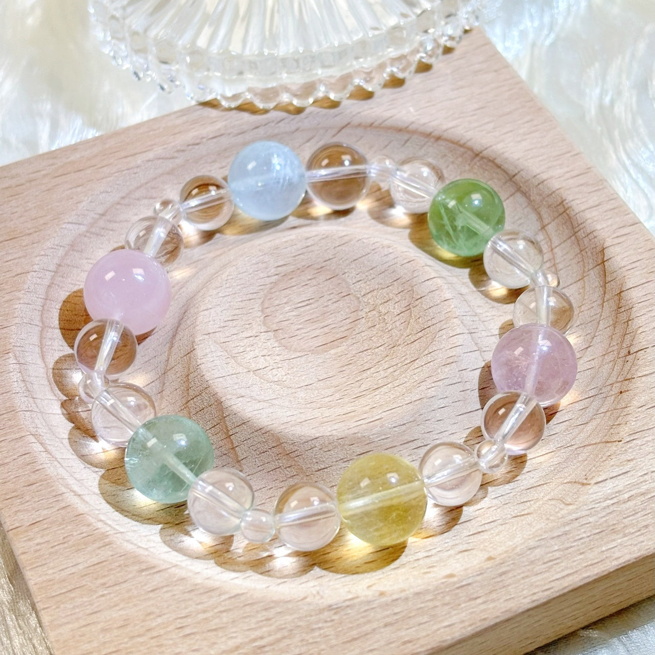 1202 Multi-color Fluorite Aquamarine Clear Quartz bracelet