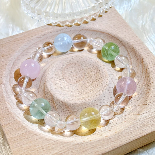 1202 Multi-color Fluorite Aquamarine Clear Quartz bracelet