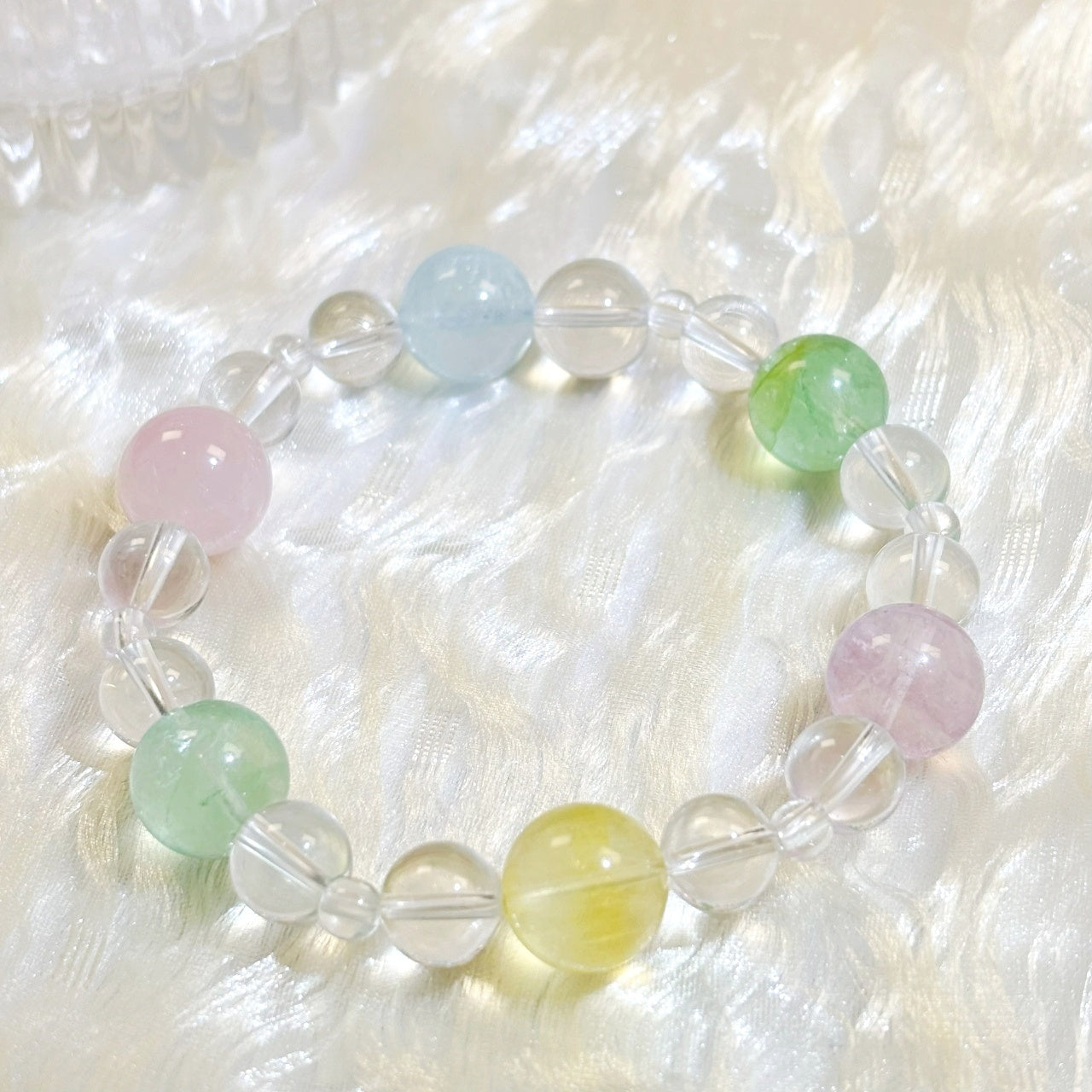 1202 Multi-color Fluorite Aquamarine Clear Quartz bracelet