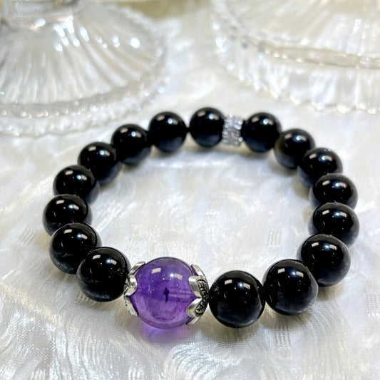 1103 Black Obsidian Uruguayan Amethyst bracelet