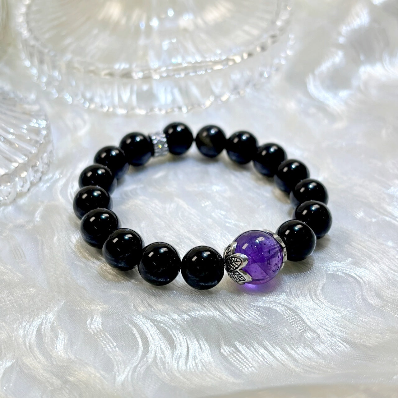 1103 Black Obsidian Uruguayan Amethyst bracelet