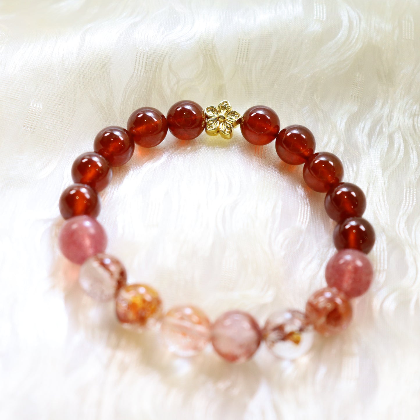 104 Garnet Red Flower Phantom Quartz Strawberry Quartz Bracelet