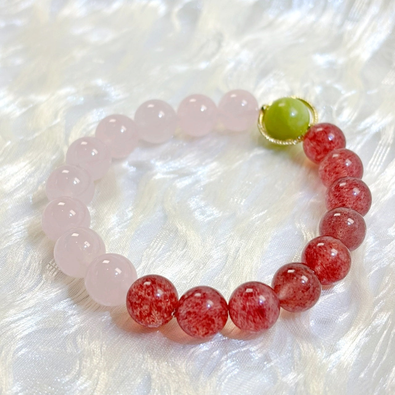 803 Strawberry Quartz Rose Quartz Serpentine Jade bracelet
