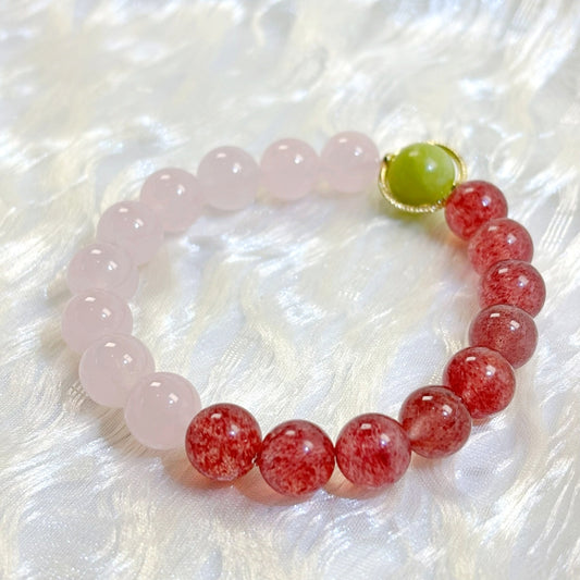 803 Strawberry Quartz Rose Quartz Serpentine Jade bracelet