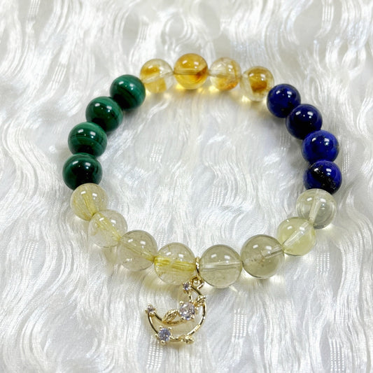 303  Golden Rutilated Quartz Citrine Malachite Lapis Lazuli Yellow Phantom Quartz Bracelet