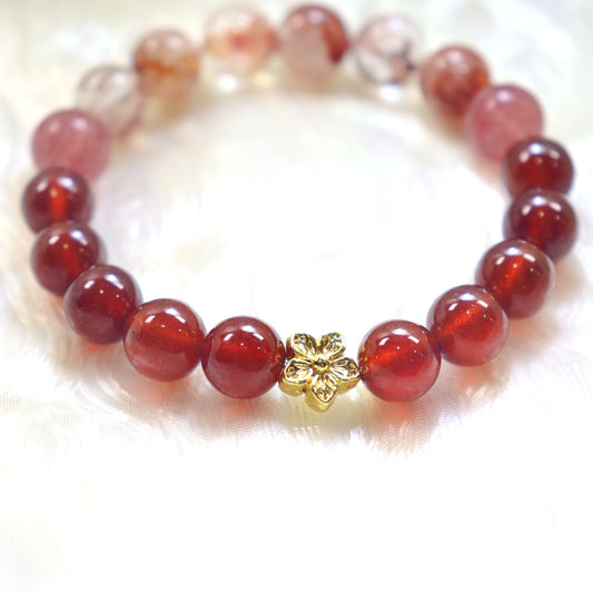 104 Garnet Red Flower Phantom Quartz Strawberry Quartz Bracelet