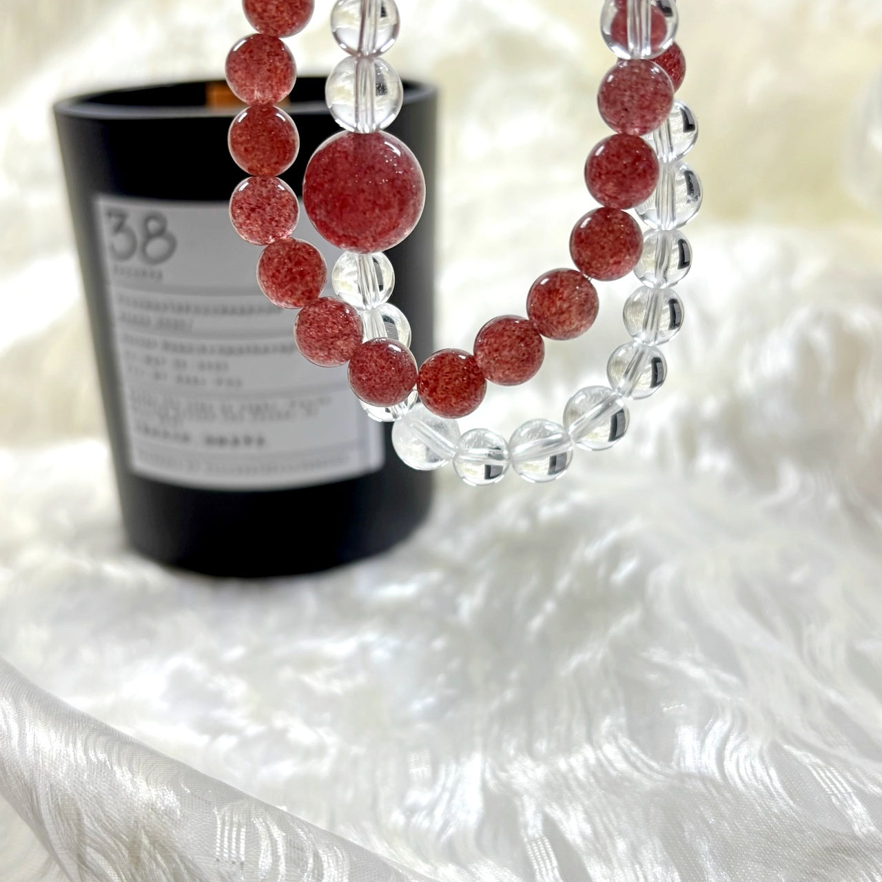 802 Strawberry Quartz  Clear Quartz bracelet
