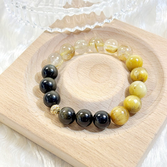 903 Gold Obsidian Gold Rutilated Quartz Golden Tiger's Eye bracelet