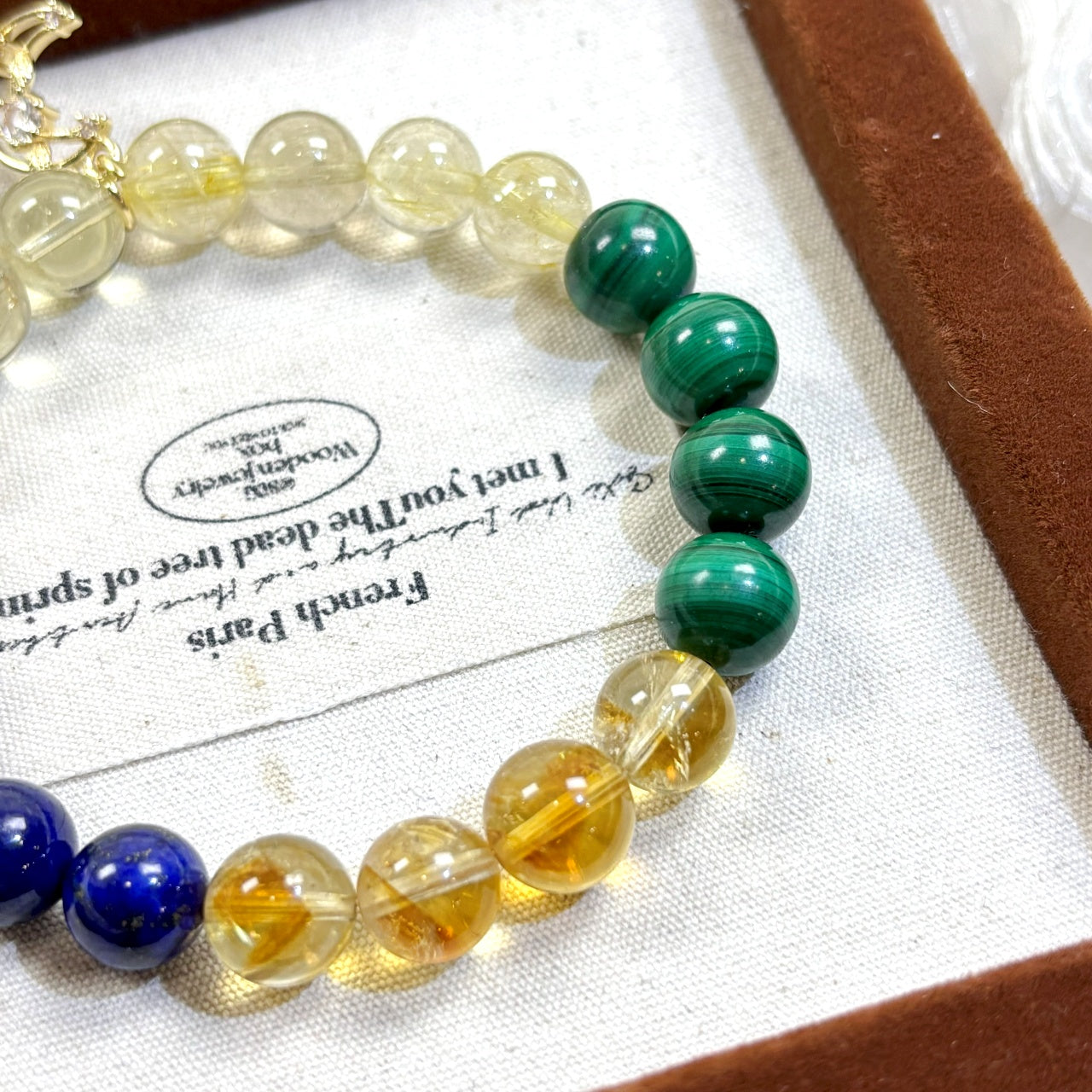 303  Golden Rutilated Quartz Citrine Malachite Lapis Lazuli Yellow Phantom Quartz Bracelet
