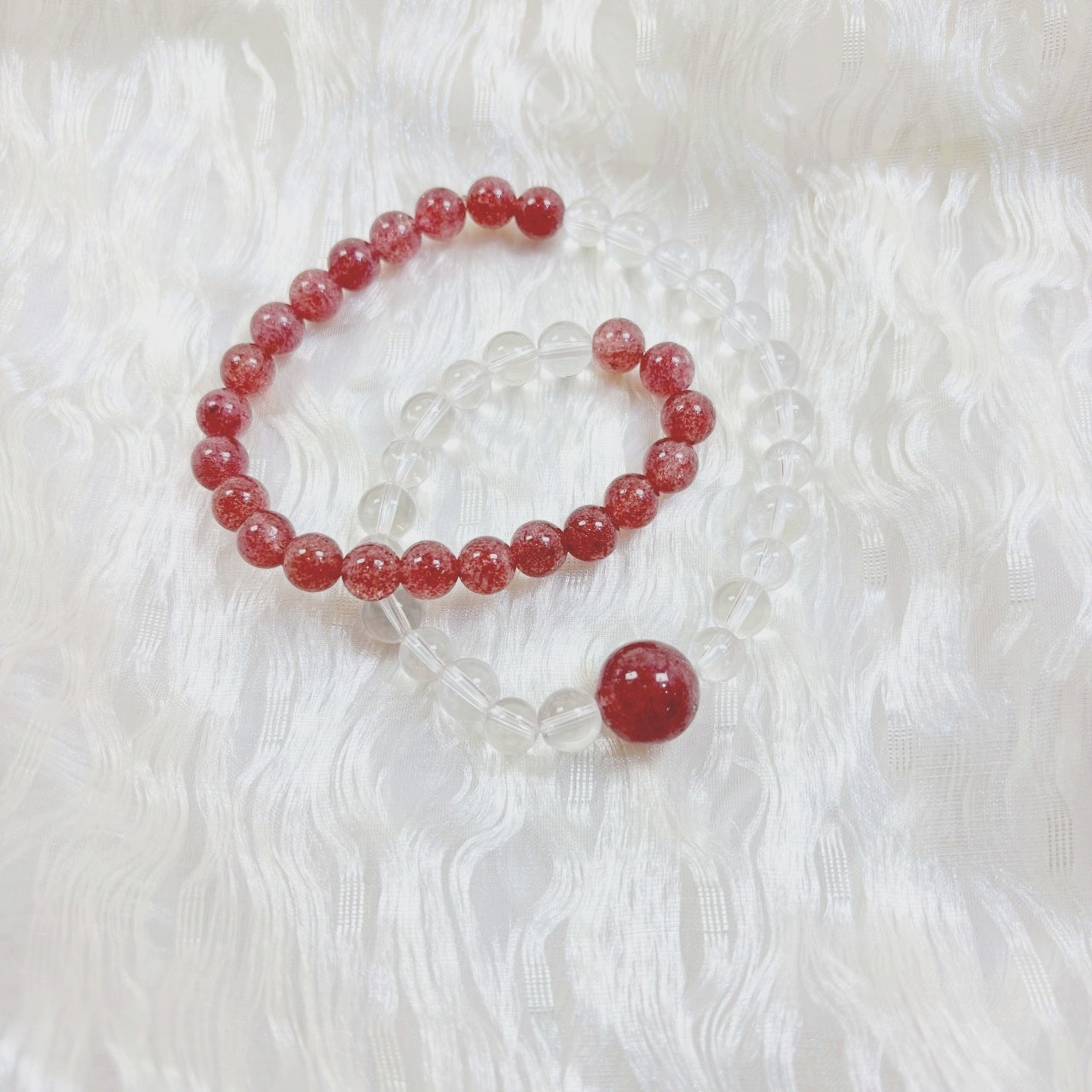 802 Strawberry Quartz  Clear Quartz bracelet