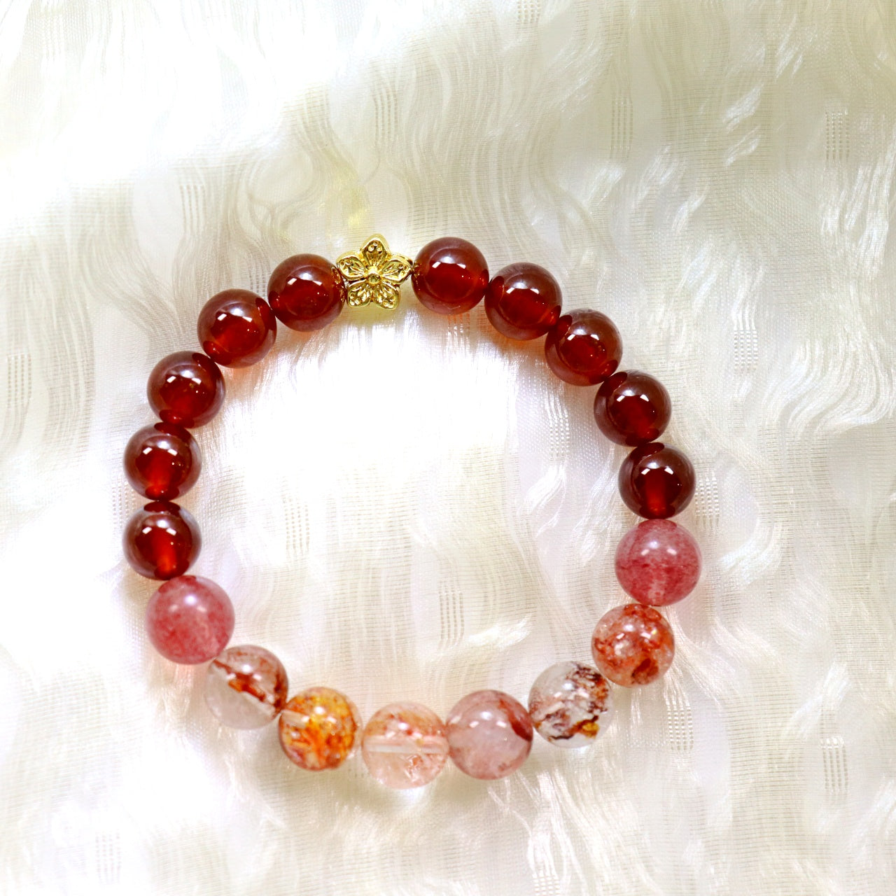 104 Garnet Red Flower Phantom Quartz Strawberry Quartz Bracelet