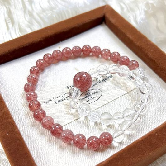 802 Strawberry Quartz  Clear Quartz bracelet