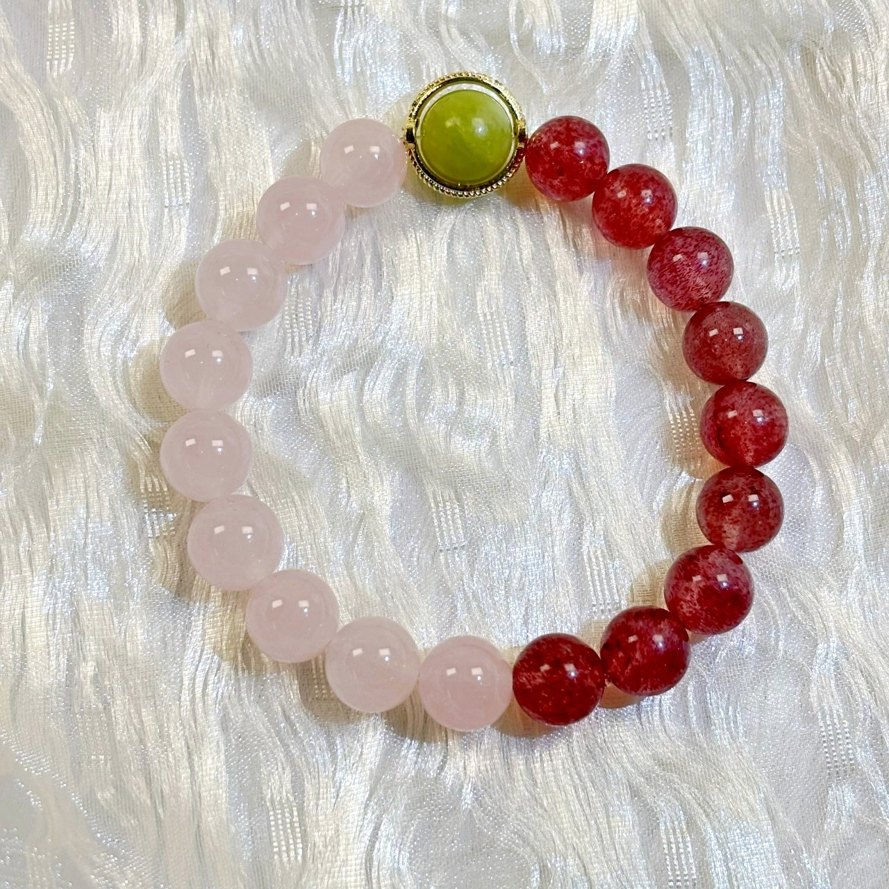 803 Strawberry Quartz Rose Quartz Serpentine Jade bracelet