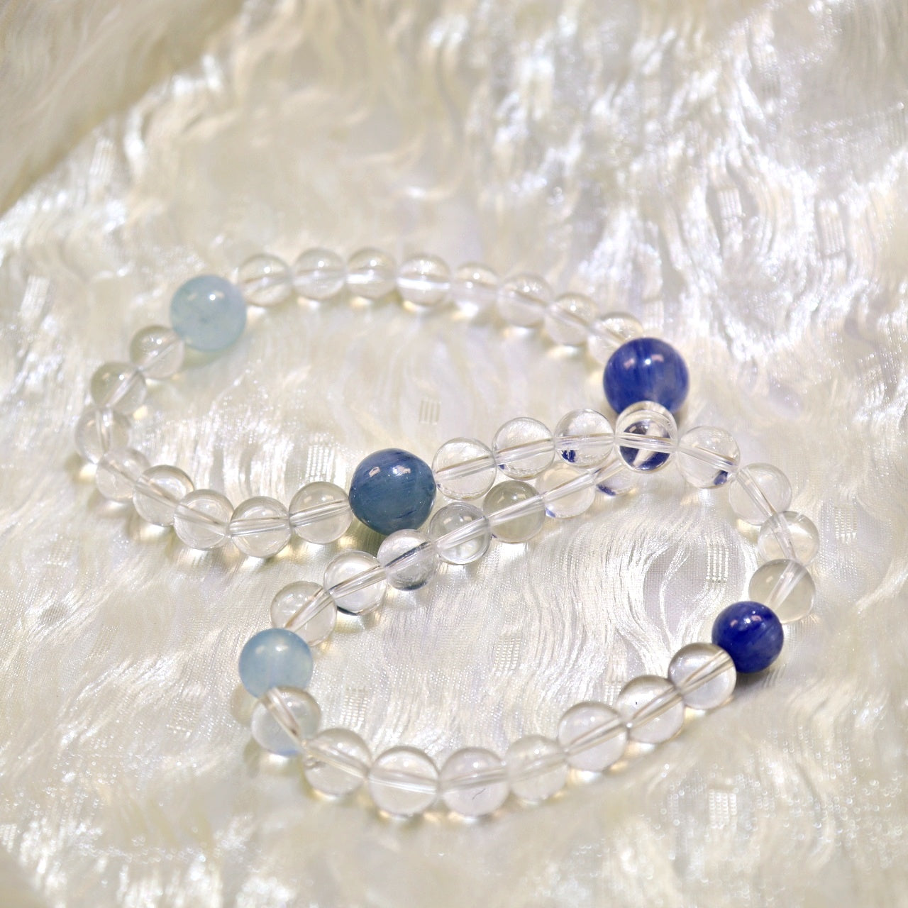 501  Double-wrap Aquamarine Kyanite Clear Quartz Bracelet