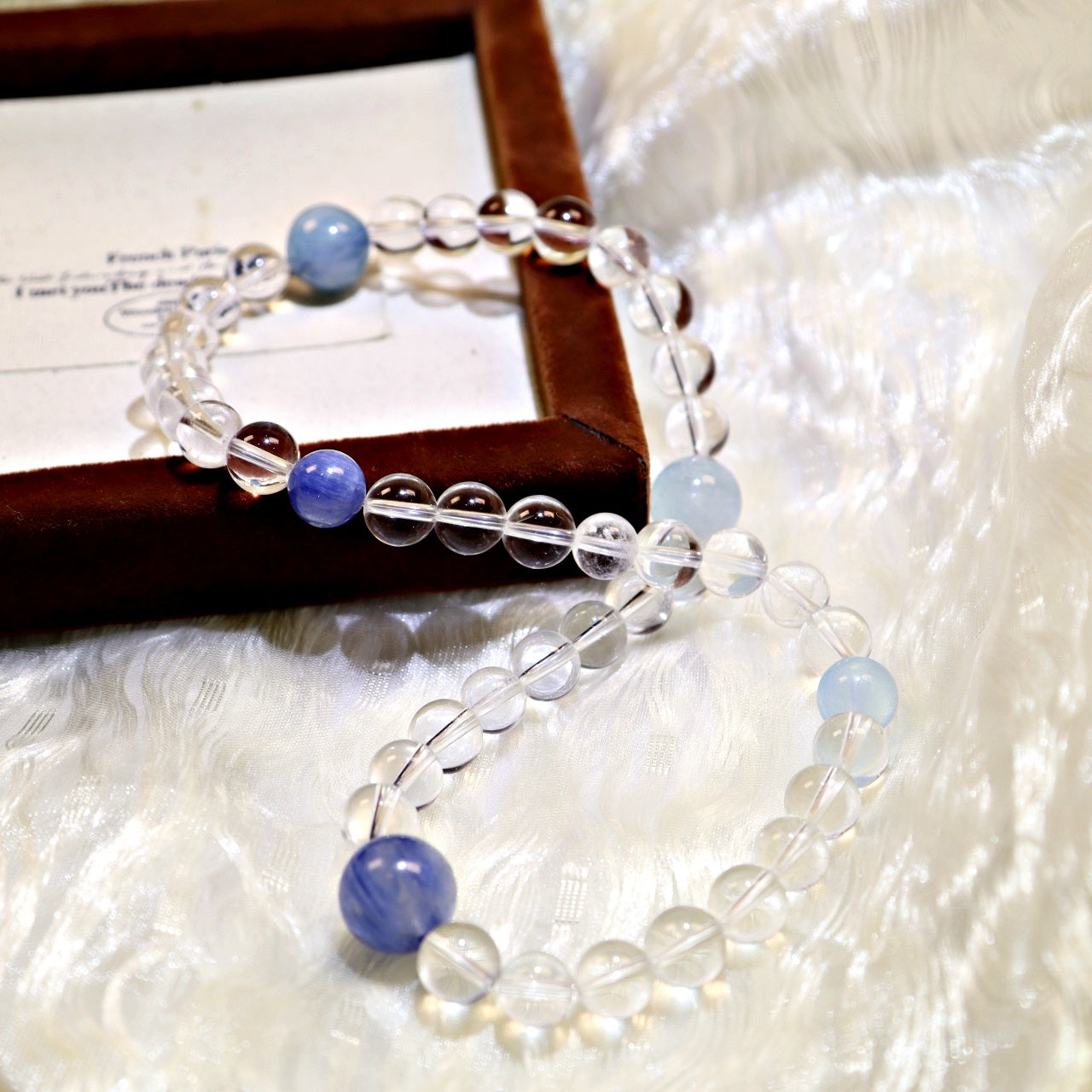 501  Double-wrap Aquamarine Kyanite Clear Quartz Bracelet