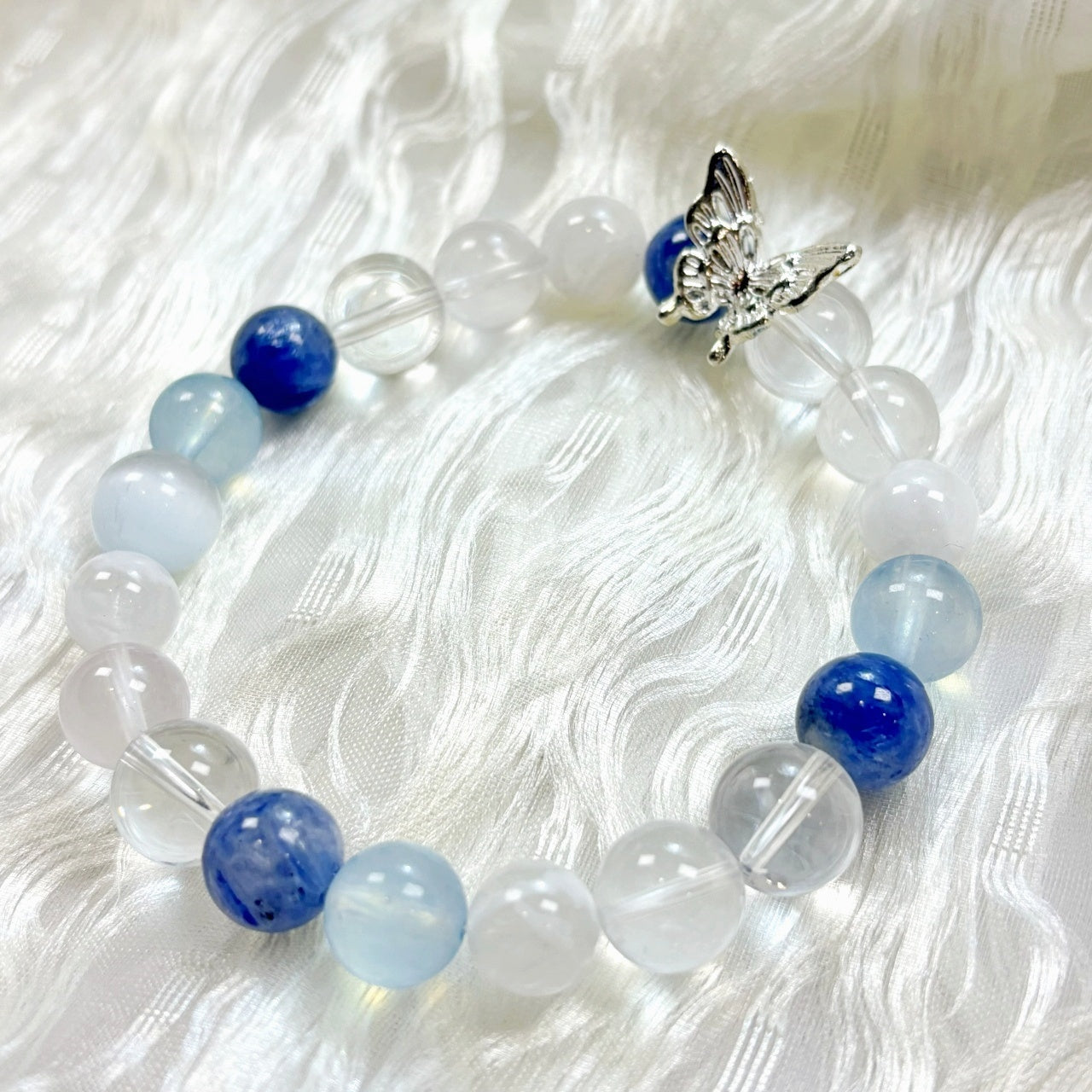 503 Aquamarine Kyanite Clear Quartz Milky Quartz Snowflake Phantom Quartz Bracelet