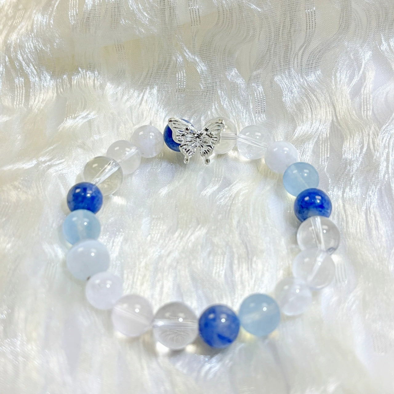 503 Aquamarine Kyanite Clear Quartz Milky Quartz Snowflake Phantom Quartz Bracelet