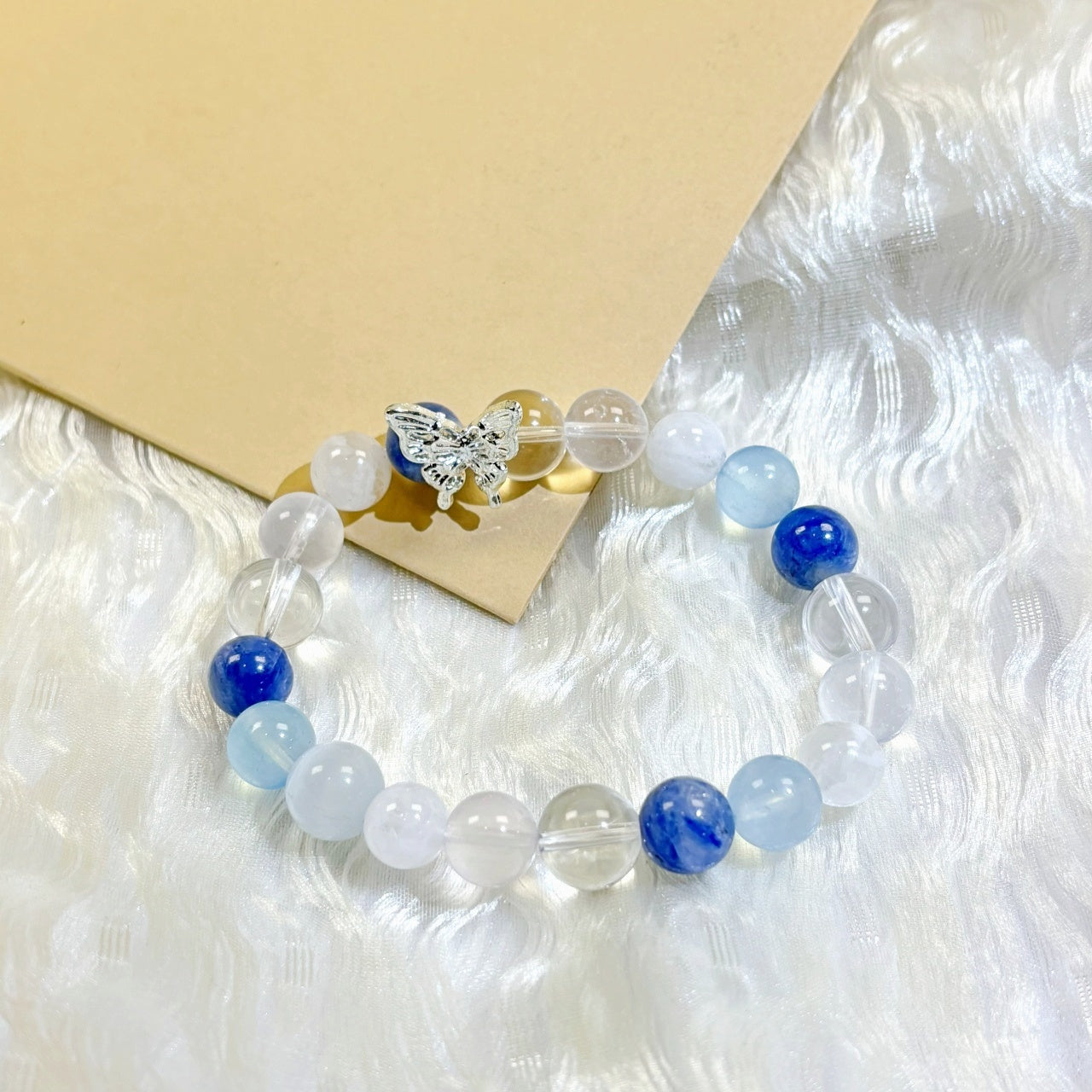 503 Aquamarine Kyanite Clear Quartz Milky Quartz Snowflake Phantom Quartz Bracelet