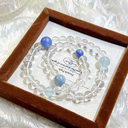 501  Double-wrap Aquamarine Kyanite Clear Quartz Bracelet