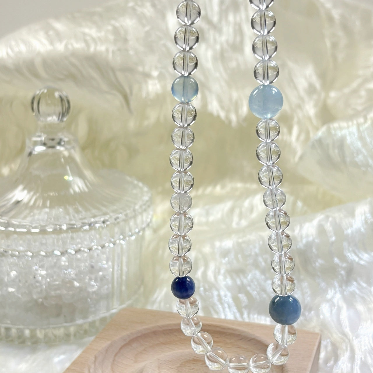 501  Double-wrap Aquamarine Kyanite Clear Quartz Bracelet