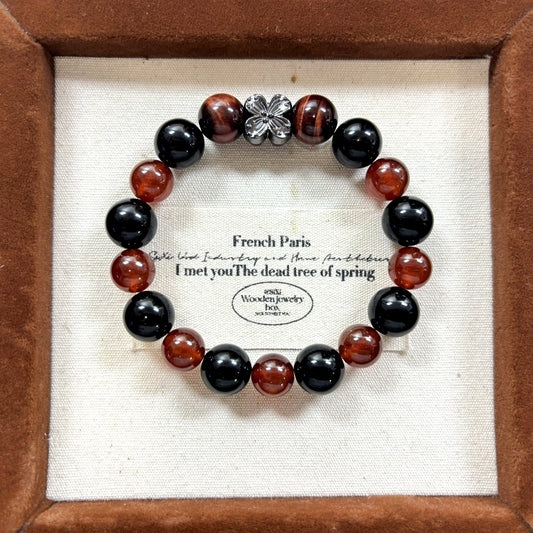 101 Garnet Red Tiger's Eye Black Obsidian bracelet