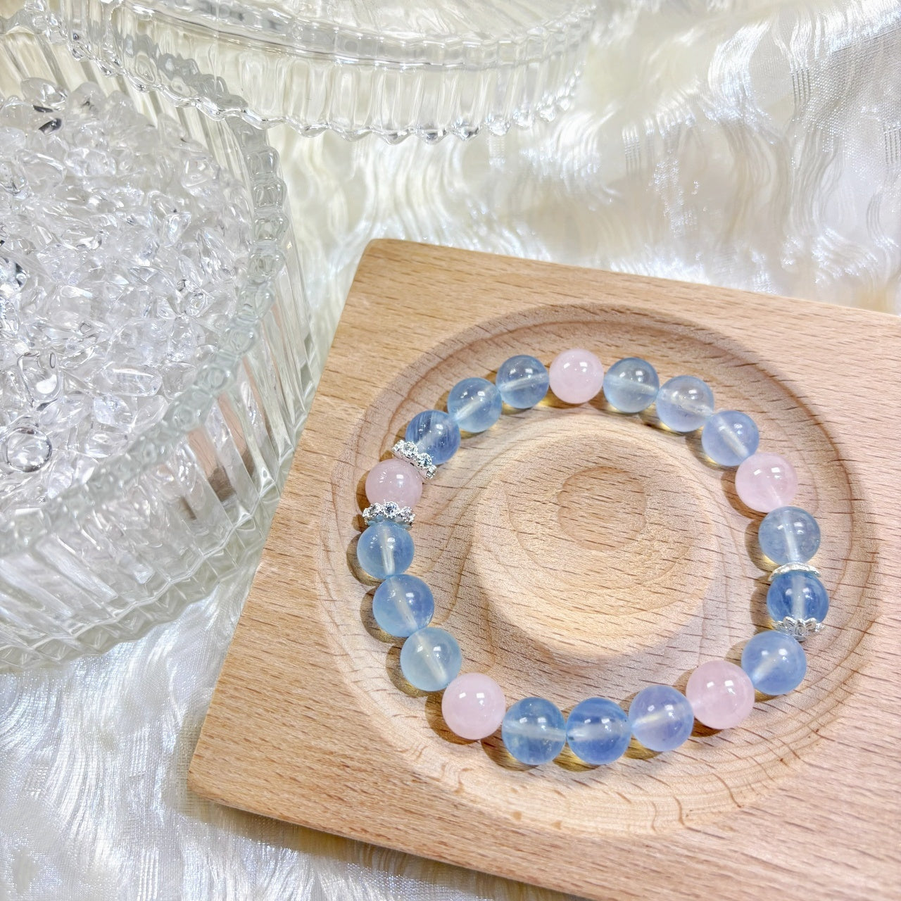 504 Aquamarine Rose Quartz Bracelet
