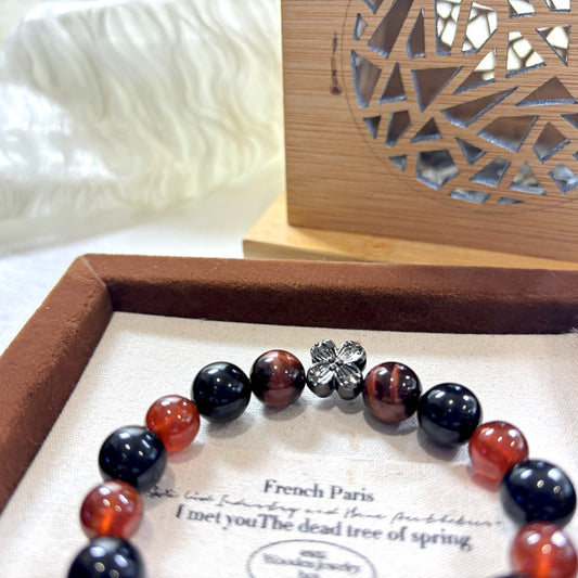 101 Garnet Red Tiger's Eye Black Obsidian bracelet