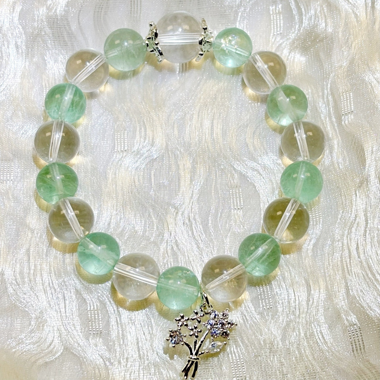 1004 Clear Quartz Green Fluorite bracelet